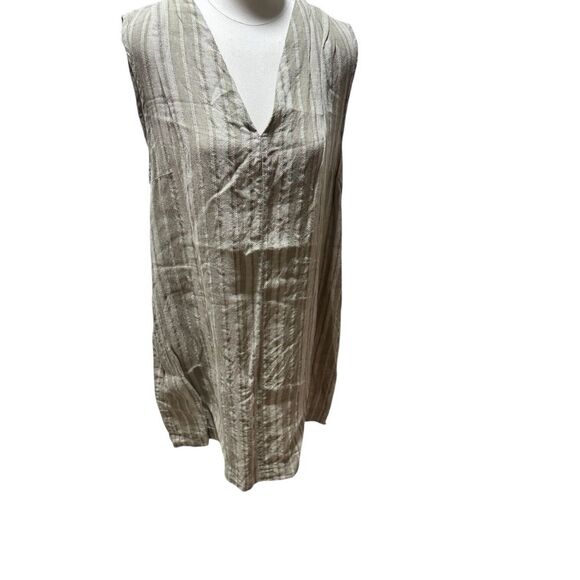 FLAX WOMANS‎ DRESS MEDIUM STRIPED SHIFT 100% LINEN TUNIC COVER UP BASIC LAYER - Picture 1 of 9